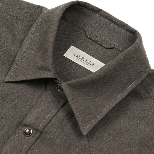 034 Linen Western Shirts (Charcoal Brown)