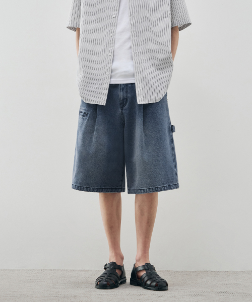 [DRAW FIT X DAILY ROOM] ROBUST BERMUDA WIDE DENIM PANTS [BLUE]