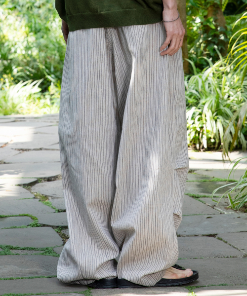 GP139 полоска лён свободный брюки (BEIGE)