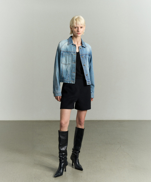 PATCH-POCKETS WASHED DENIM JACKET