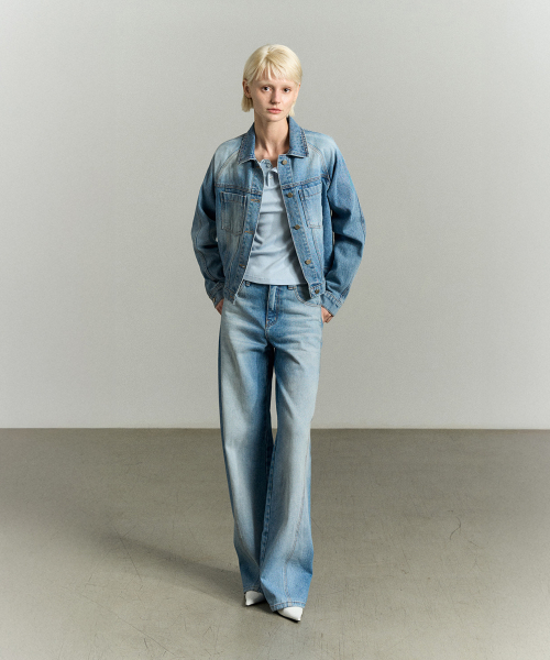 PATCH-POCKETS WASHED DENIM JACKET