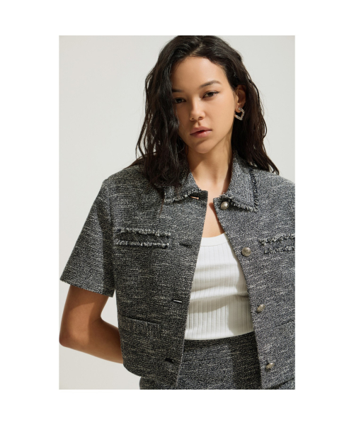 ECLAT короткий твидовый жакет Black Pattern