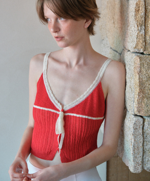 RIBBON KNIT BUSTIER RED