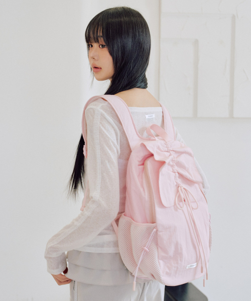 Nylon Shirring Ribbon Backpack [PINK]