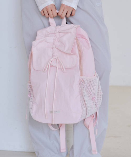 Nylon Shirring Ribbon Backpack [PINK]