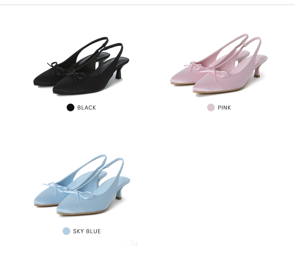 RIBBON SATIN SLINGBACK KITTEN HEEL - 2 COLORS SKY