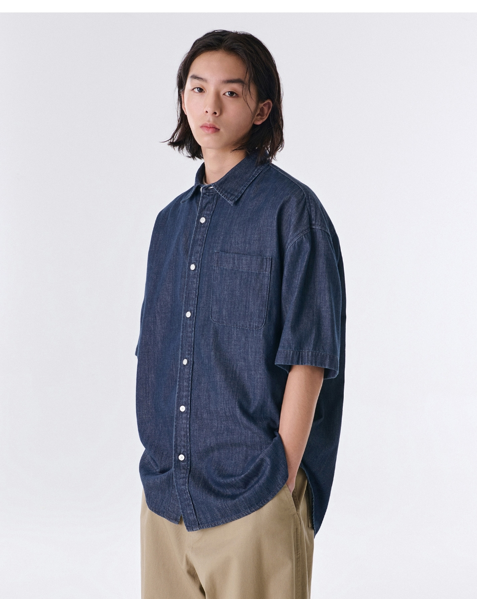 ★MUSINSA STANDARD★ Oversized short sleeve denim shirt ligh MUSINSA | MUSINSA STANDARD Oversized short sleeve denim