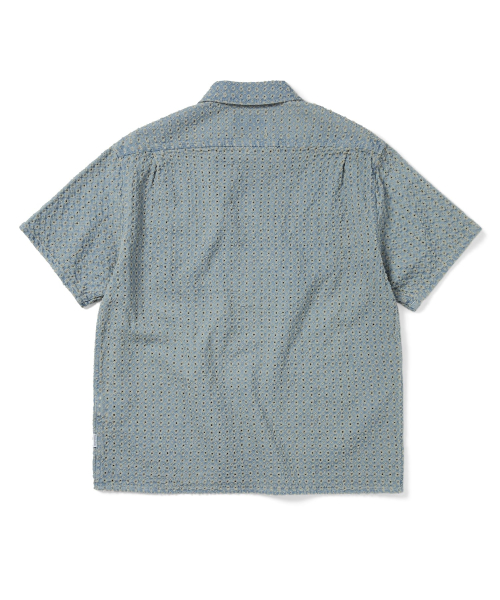 Damaged Denim Zip S/S Shirt Washed Blue