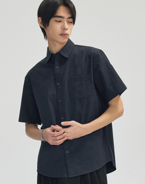 Свободная хлопковая рубашка из поплина [Navy]