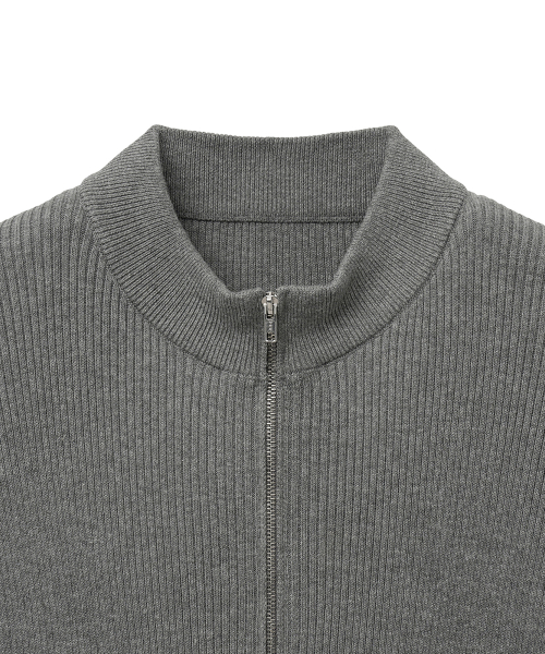 Трикотажный кардиган на молнии в рубчик (Gray)