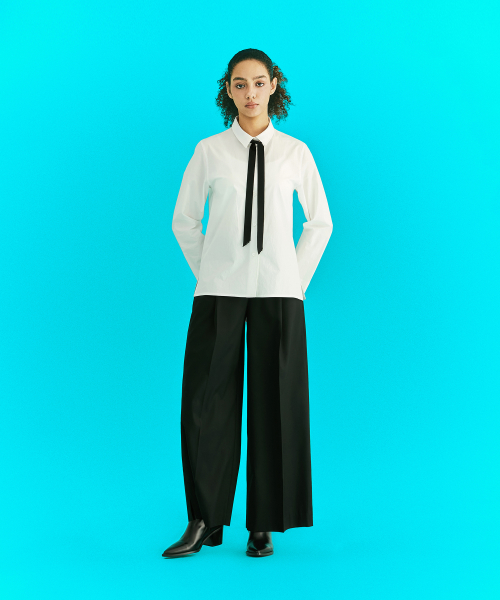 Single Pleat Wide Slacks Black