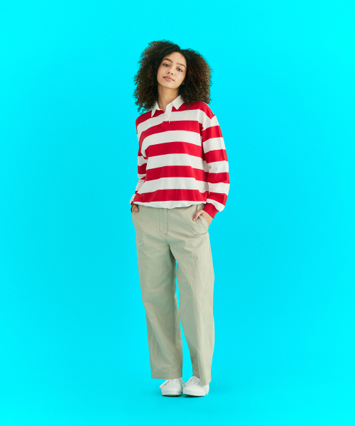 Oxford Collar Stripe T-Shirt Red