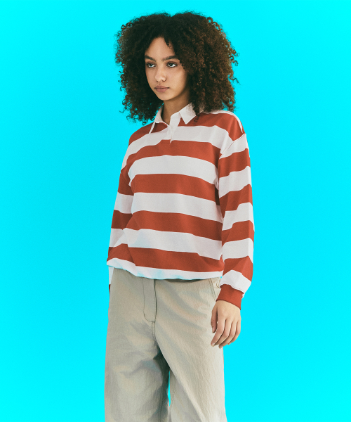 Oxford Collar Stripe T-Shirt Red