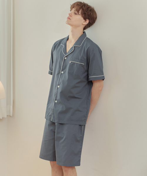 Classic Gray Mens Short Sleeve Pajamas Set