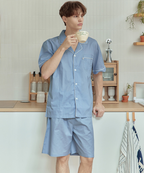 Classic Blue Mens Short Sleeve Pajamas Set
