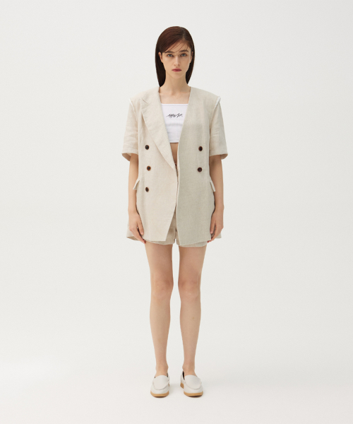 Linen half sleeve origami blazer