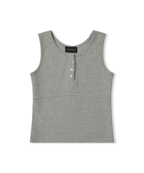 Ribbed Henley Neck Sleeveless [MELANGE]