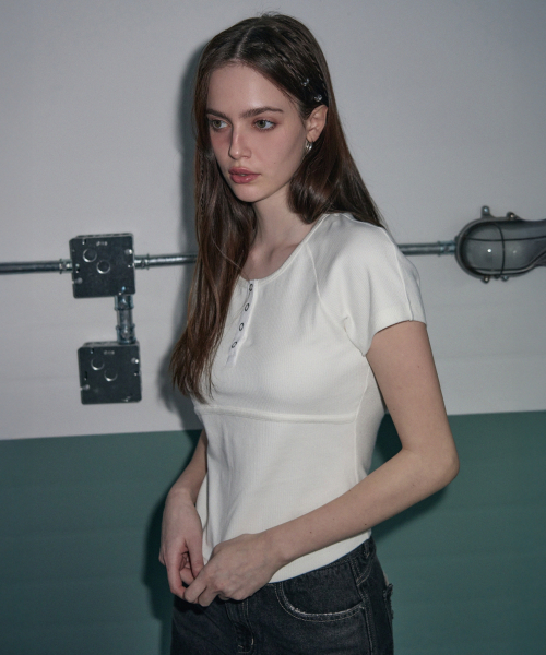 Ribbed Henley Neck Half T-shirt [3COLOR]