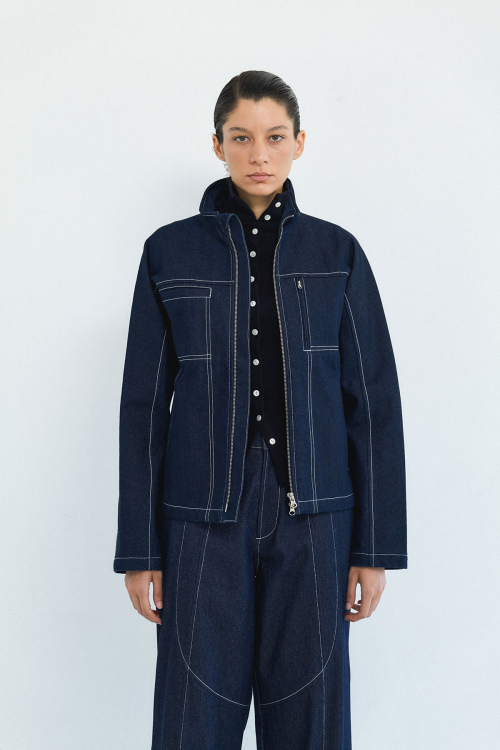 CURVERD DENIM JACKET (DARK BLUE)