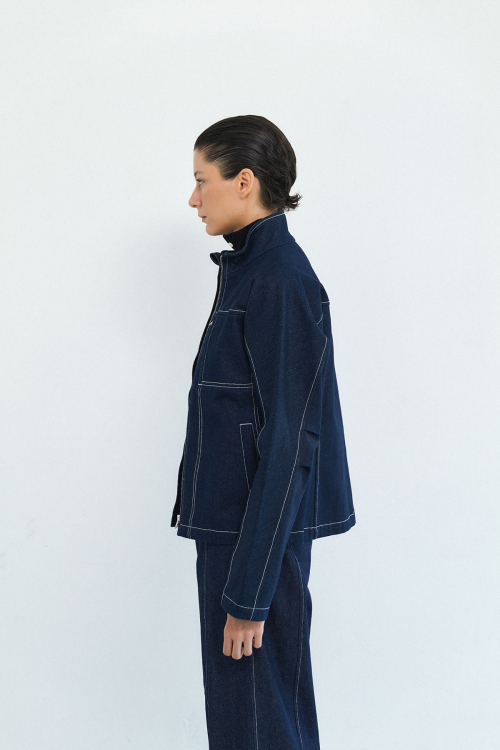 CURVERD DENIM JACKET (DARK BLUE)