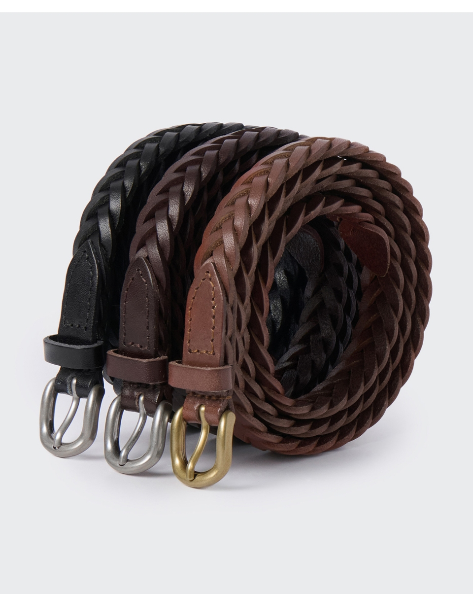 WOMENS LEATHER WEAVING THIN BELT 15MM #韓韶禧同款! - 2 COLORS 