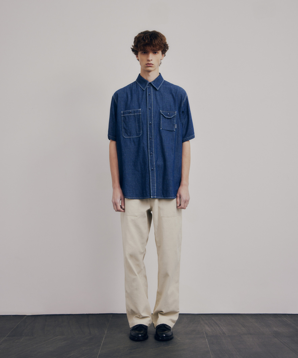 MUSINSA | ESPIONAGE Chambray S/S Work Shirt Washed Blue