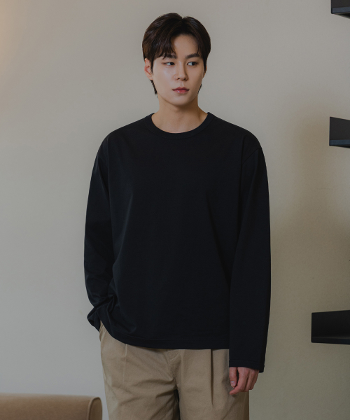 Лонгслив с круглым вырезом bio washed BK4883, Black