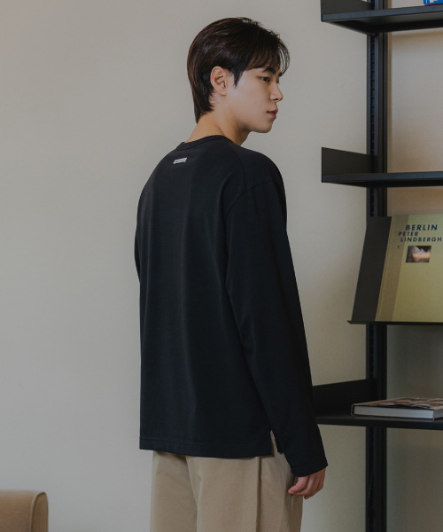 Лонгслив с круглым вырезом bio washed BK4883, Black
