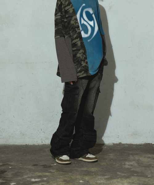 Semi Flare Washed Джинсовый брюки (Черный)