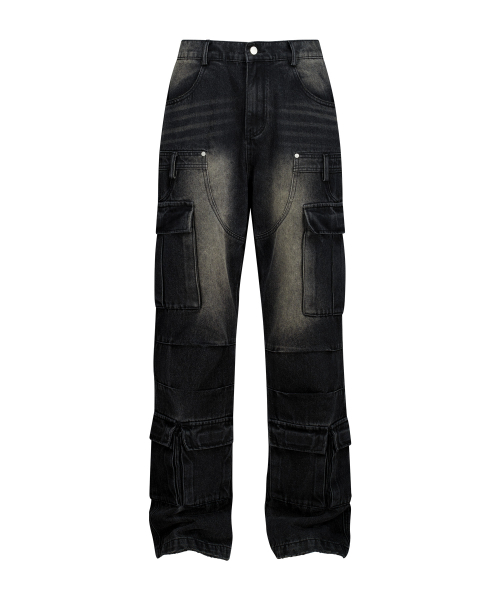 Semi Flare Washed Джинсовый брюки (Черный)