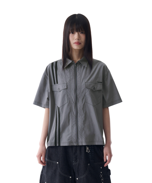 2-Lined Zip-Up Половина Shirts (Gray)