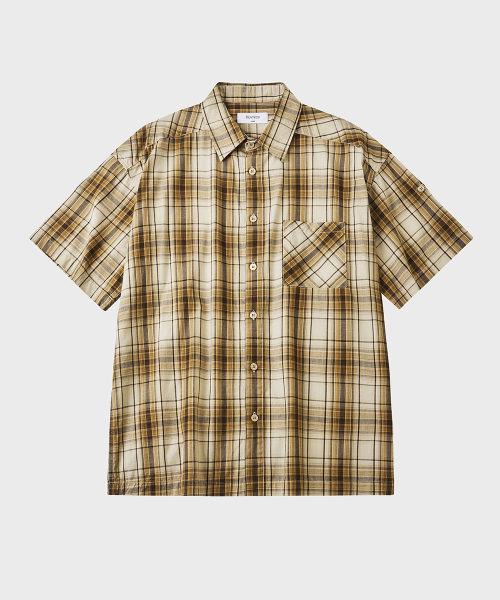 Свободная рубашка в клетку с подворотами (Beige)