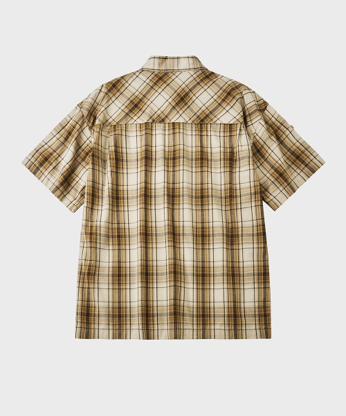 Свободная рубашка в клетку с подворотами (Beige)