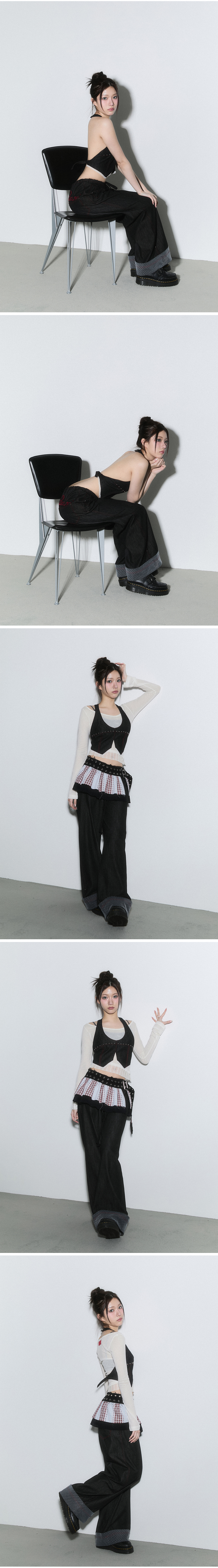 halter neck stud vest - indigo 상세 이미지 2