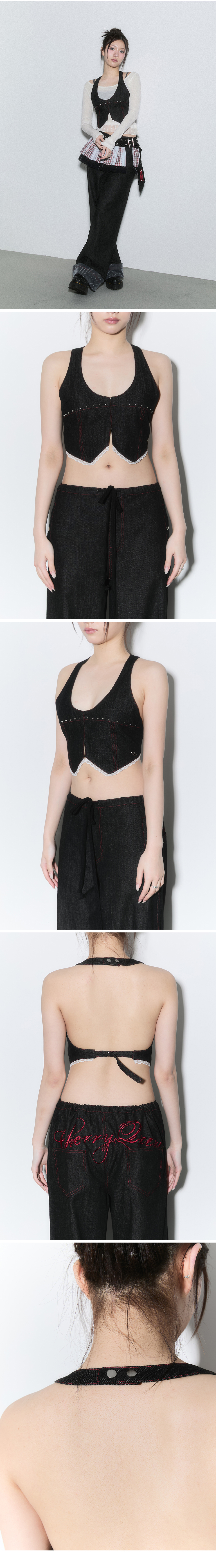 halter neck stud vest - indigo 상세 이미지 3
