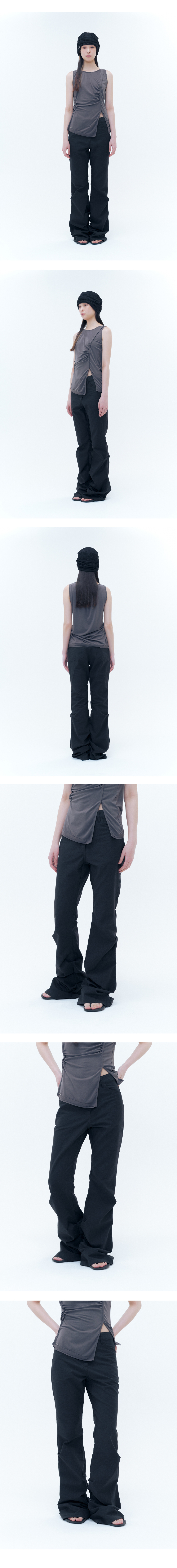 MUSINSA | MISEKI SEOUL Cotton shirring bootscut pants BLACK