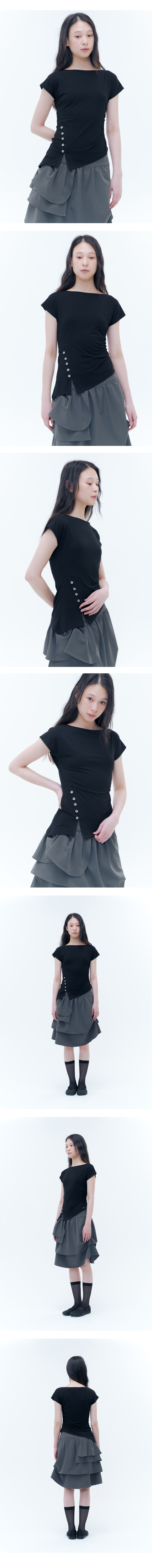 MUSINSA | MISEKI SEOUL Side shirring slit top BLACK