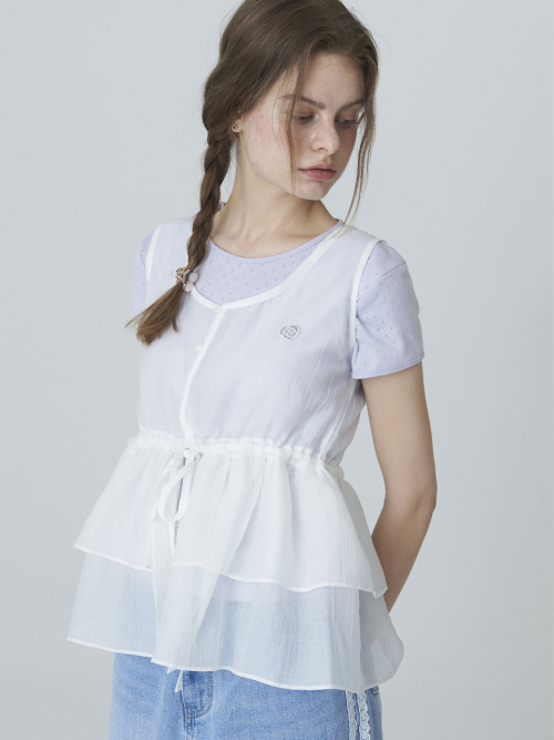 Многослойное бюстье с оборками и нашивкой - White