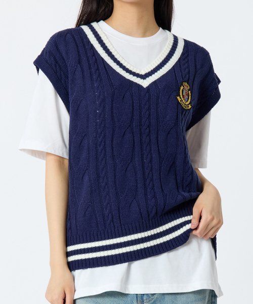 Вязаный жилет косами Overfit Navy