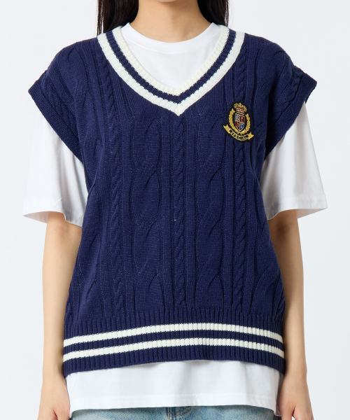 Вязаный жилет косами Overfit Navy