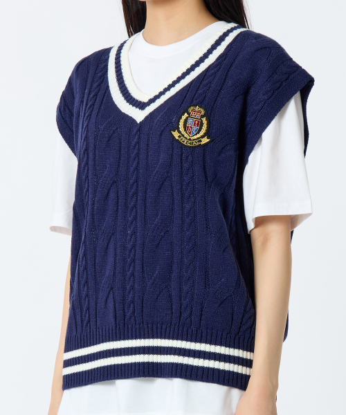 Вязаный жилет косами Overfit Navy