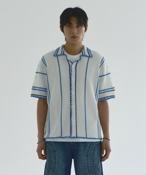 Striped Crochet Вязка Shirt_Blue