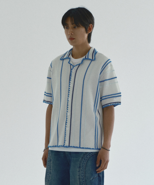 Striped Crochet Вязка Shirt_Blue