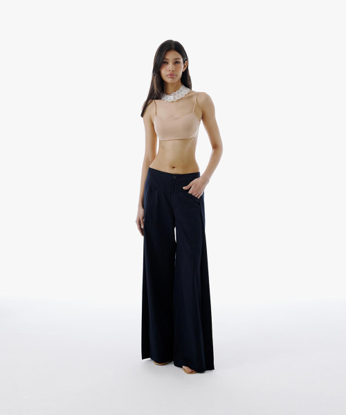 PLEATED WIDE PIN полоса брюки [DARK NAVY]
