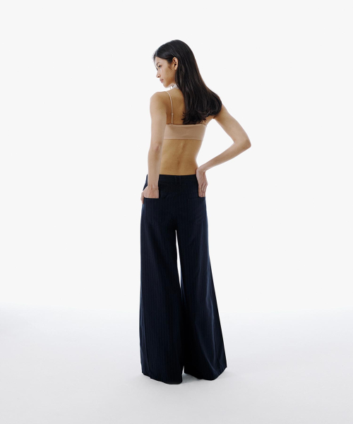 PLEATED WIDE PIN полоса брюки [DARK NAVY]