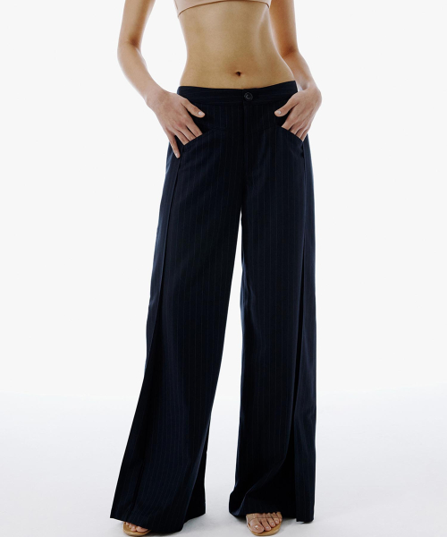 PLEATED WIDE PIN полоса брюки [DARK NAVY]
