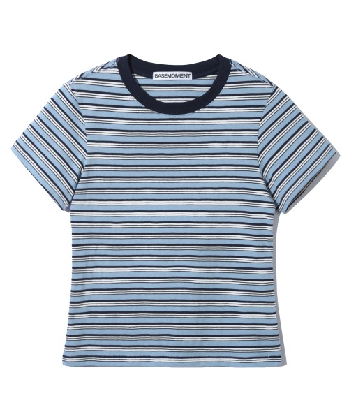 (W) полоса Border Crop T-shirt Sky синий
