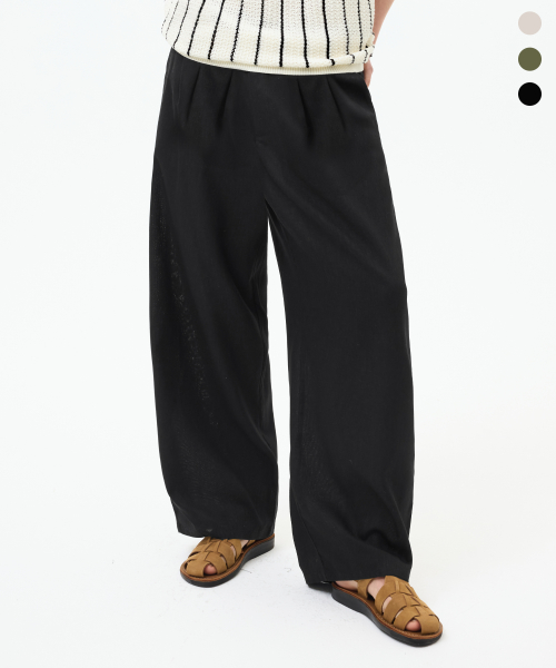 TWO TUCK TAPERED лен WIDE BANDING PANTS_3color