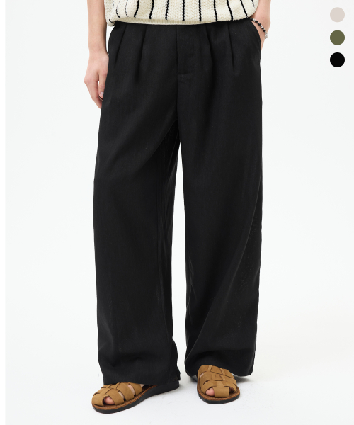 TWO TUCK TAPERED лен WIDE BANDING PANTS_3color