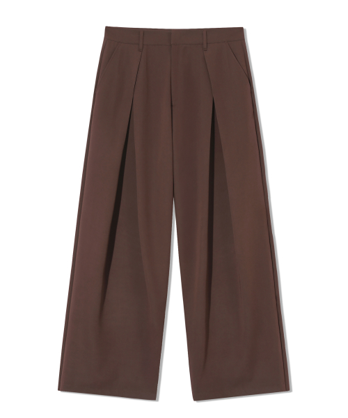FRONT V TUCK WIDE SLACKS [BROWN]